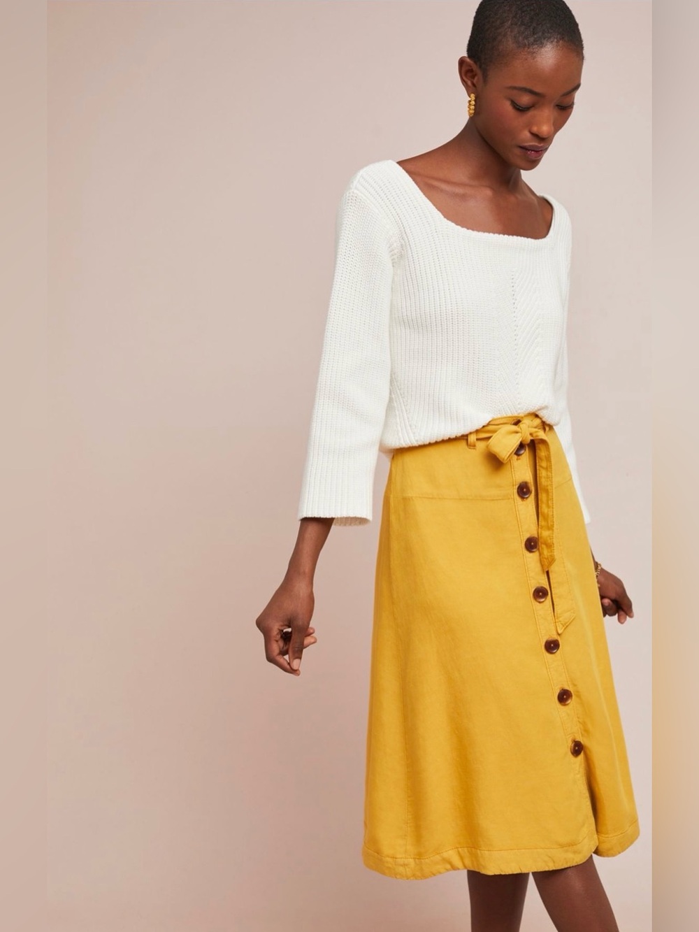 Anthropologie Maeve Buttondown Chino Skirt in Dark Yellow